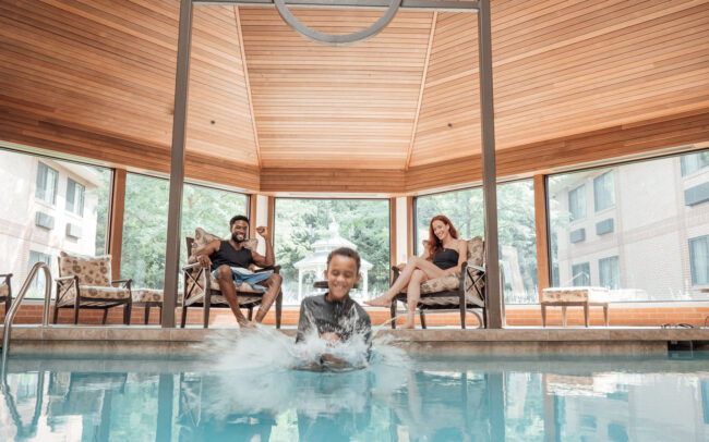 jumping into the pool